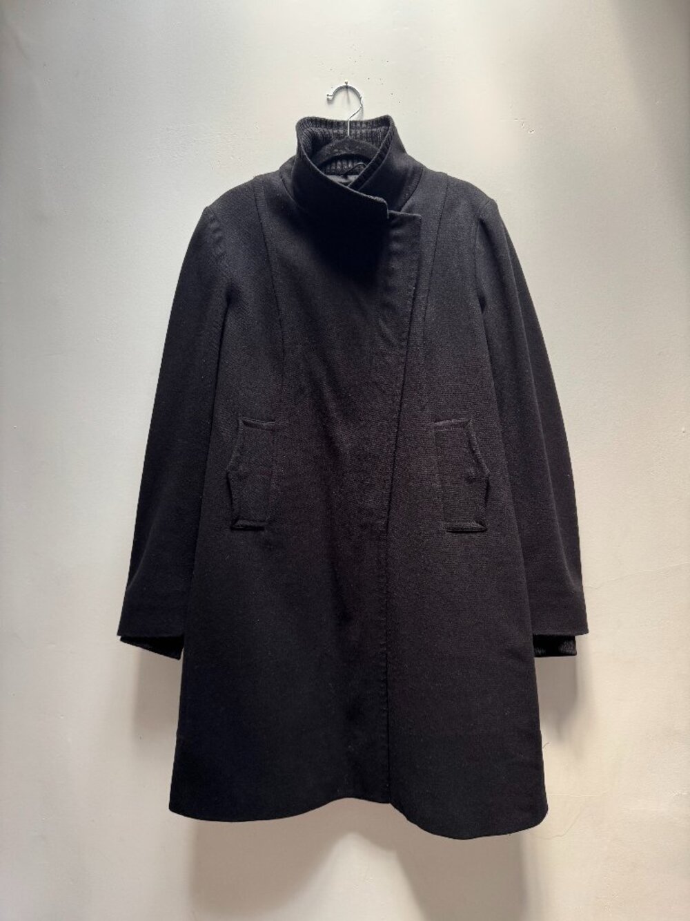 Costume National Black Wool Mid Length Jacket/Coat with Asymmetrical Zipper